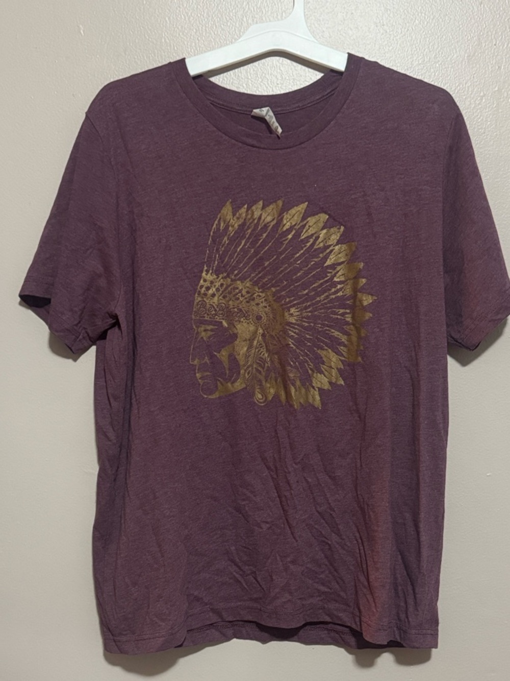 Maroon Graphic Tee with Gold Native Headdress